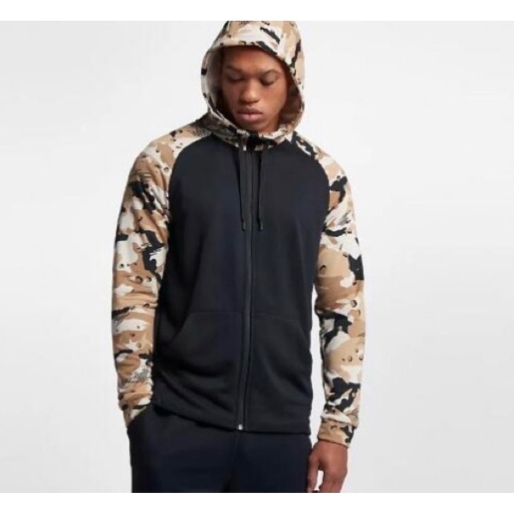 Nike‎ Dri-FIT Mens XXL Full Zip Hoodie Black Camo Raglan Jacket EUC Training